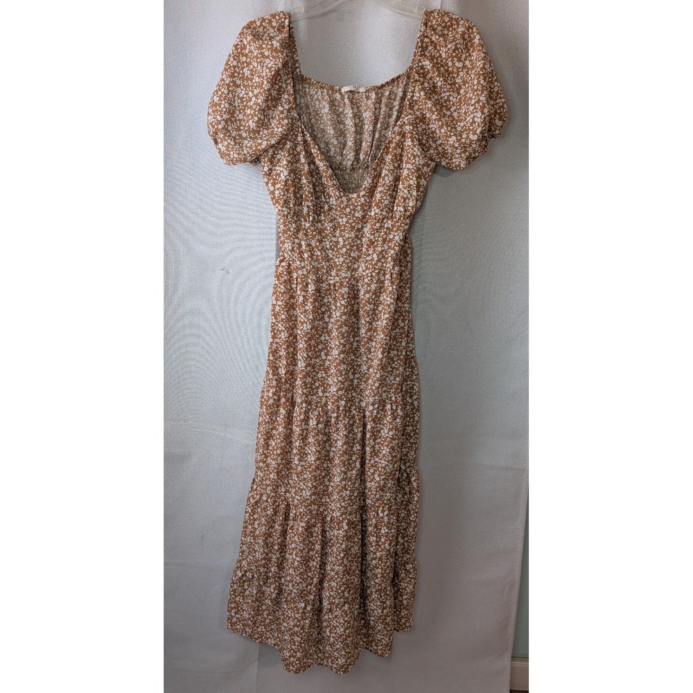 Pie in the Sky Maxi Dress Womens XL Brown Excellent Floral Smocked Cottagecore